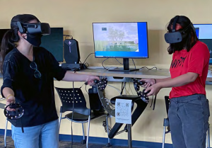 Students using VR equipment in the lab